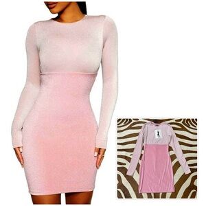 Naked Wardrobe Pink Shimmer Long Sleeve Mini Dress